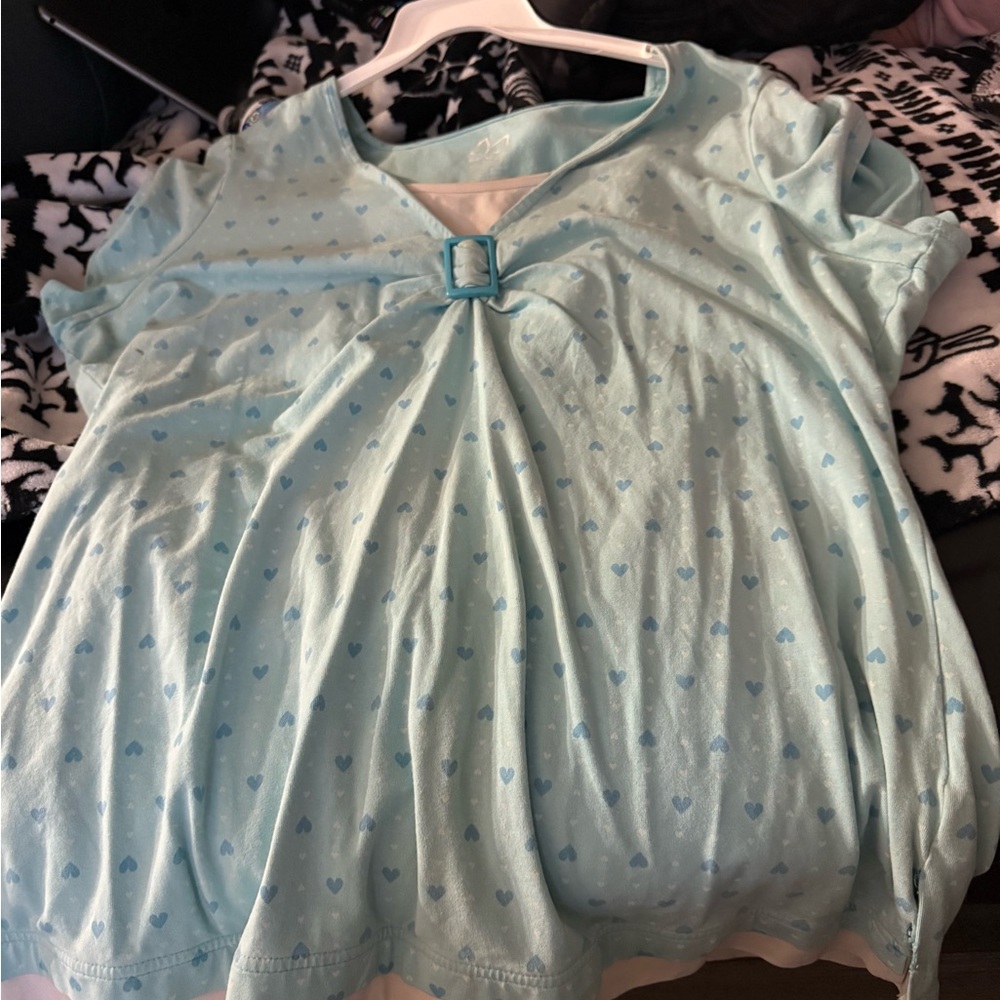 Elegant Light Blue Women's Blouse with Heart Pattern